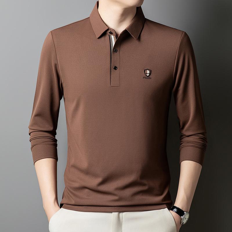 Traceless Long-Sleeved Polo Shirt Men'S Senior Sense Business Casual Elastic Lapel Polo