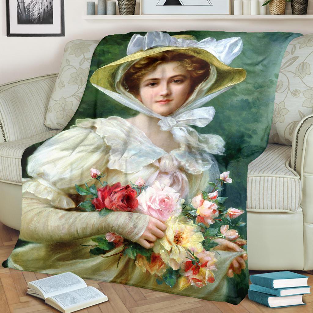 1pc Elegant Victorian-style Romantic Lady Blanket, Al Season Lightweigh Poster Blanket Home Office Outdoor Nap Multifunc Poster Blanketional Blanket