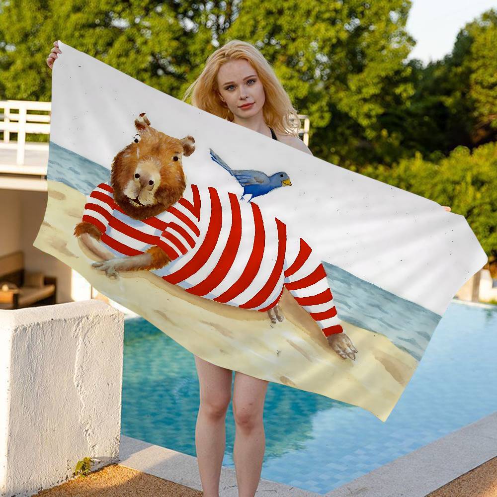 

cute Cartoon Animal C-Capybara Beach Towel Colorful Bath Towels For Girl Microfiber Quick Dry Sand Free Beach Yoga Spa W40*H60(CM)