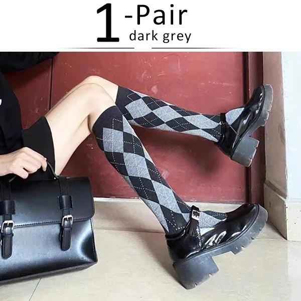 Long Socks Women Stockings Organic Cotton Diamond Warm Thigh High Ladies Girls Street Fashion Young Casual Knee Socks Harajuku