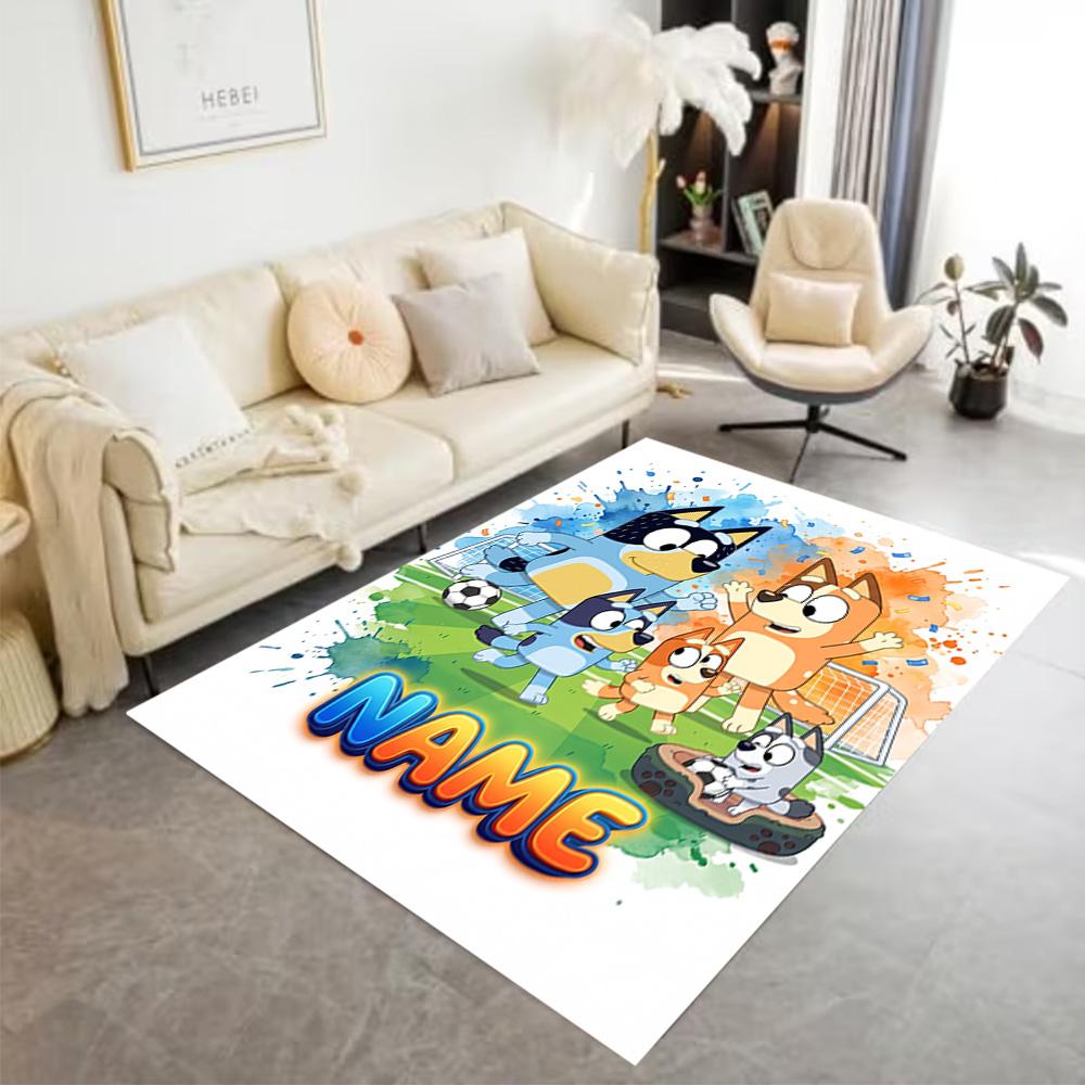 Bluey's Soccer Fun Customizable Name Area Rug Perfect for Dormitory Decorate room Entryway Playrooms Anti-slip Rug Office home decor Gift for Festival