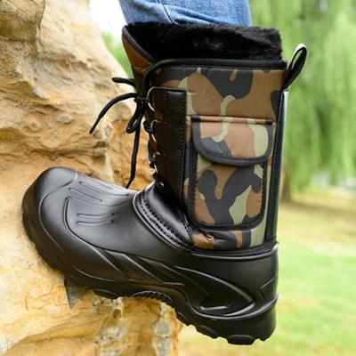 Camouflage Herrenstiefel Winter Plüsch Warme Schneestiefel Outdoor Wasserdichte Angelstiefel Rutschfeste Arbeitsstiefel Wadenhoch Motorradstiefel