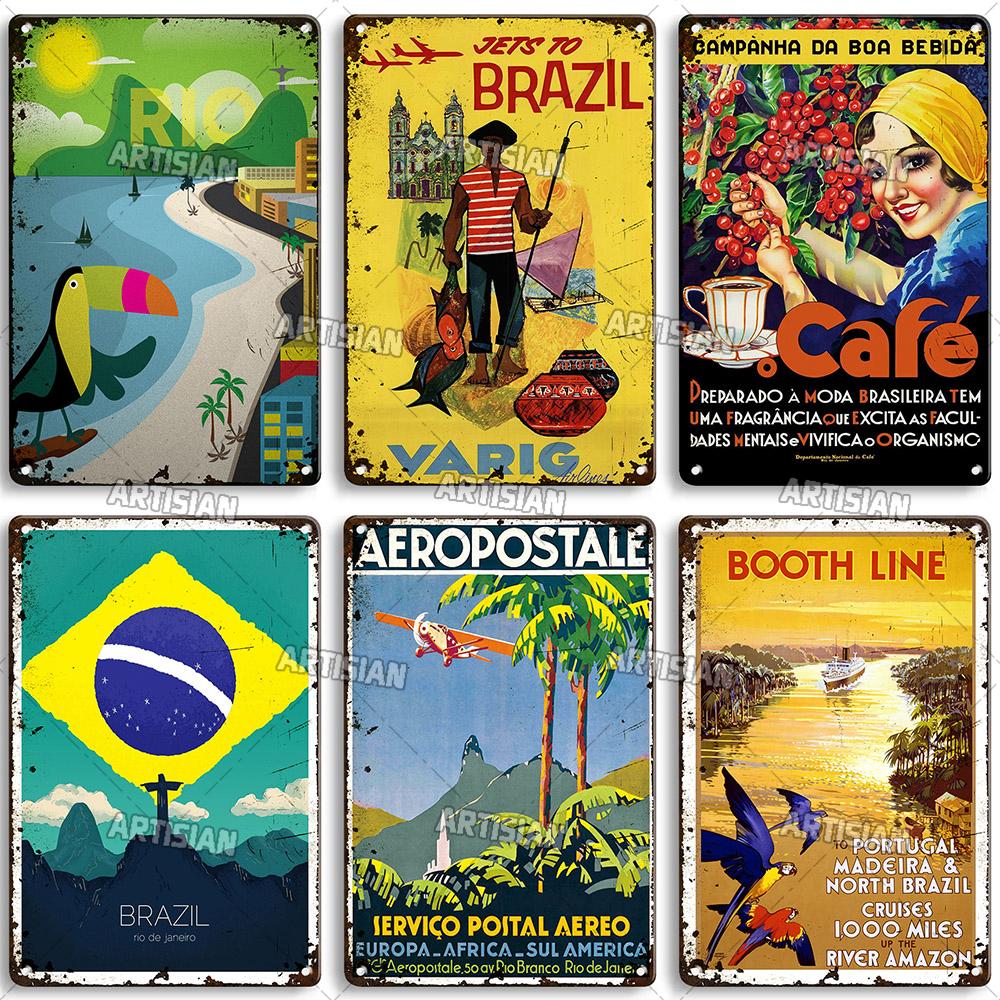 Nostalgic Brazil Metal Poster Vintage Travel Metal Tin Sign Decorative Plate Home Bar Studio Wall Decor Metal Plaque