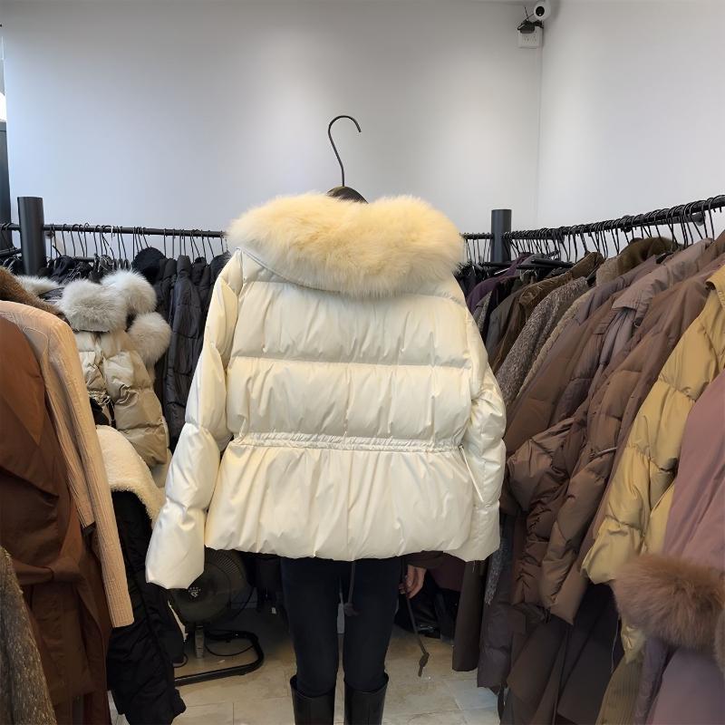 Jachetă de puf cu rever din blană de vulpe pentru femei, iarnă, talie lejeră