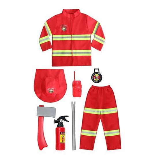 8 Pcs Kids Fireman Costume Set Firefighter Dress-Up Set with Extinguisher Birthday Party Role Play Pretend Gift for Toddler Boys Girls
