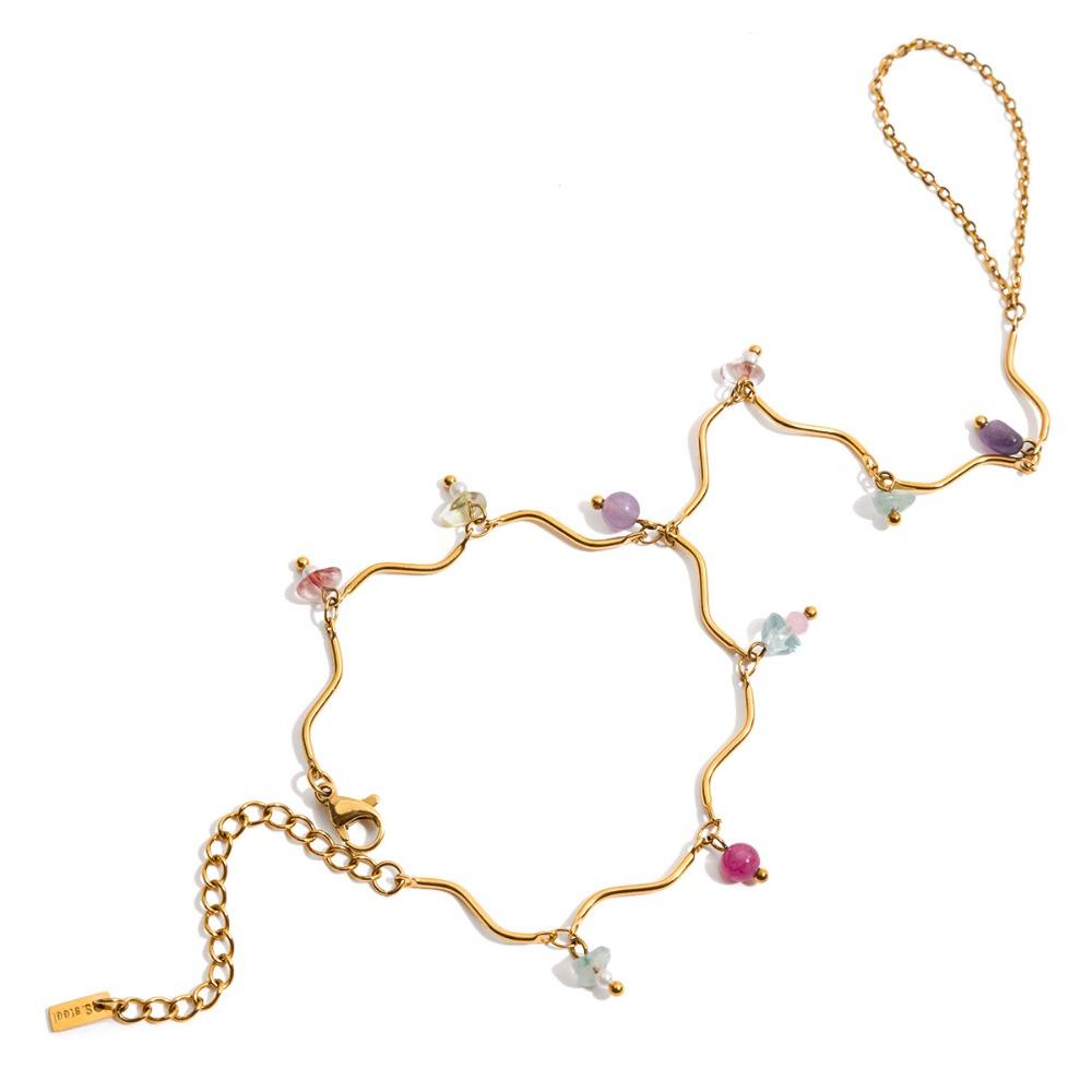 Stainless Steel Beaded Party Bracelet Colorful Natural Stone Bangle Finger Bracelet  Summer