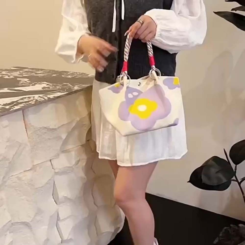Stripe Women Knitted Handbag Sweet Floral Commuting Pouch High Quality Printed Small Bag  Shopping