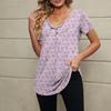 Women's Fashionable Casual V-Neck Floral Print Button-Down Short Sleeve T-Shirt Top