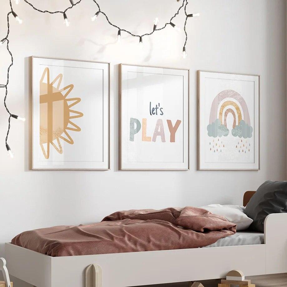 Brachiosaurus T-Rex Jurassic Dinosaur Rainbow Sun Wall Art Canvas Prints Painting Education Posters Pictures Boy Kids Room Decor