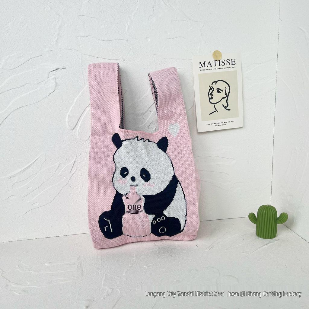 Panda Knit Women's Cross-Border Wrist Tote Handbag