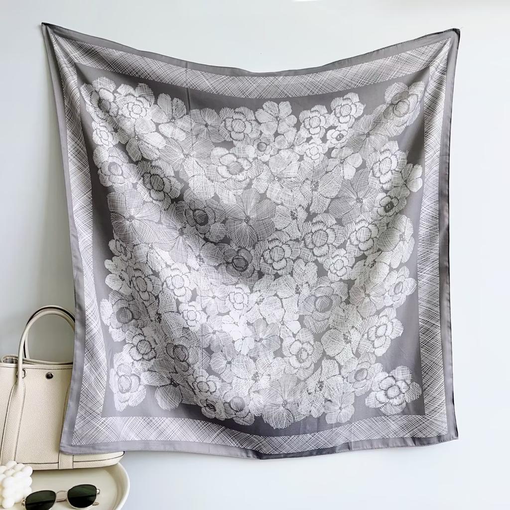 90Cm Blue Cashew Print Headscarf For Women Spring And Summer New Style Emulated Silk Cashew Scarf Satin Color Shawl Scarf