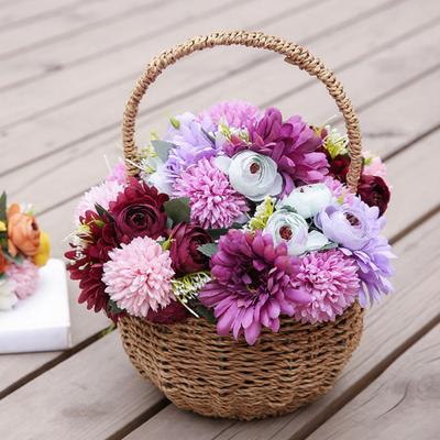 Artificial Chrysanthemum Ball Flower Bouquet Mixed Fake Silk Hydrangea Flower with Chrysanthemum Peonies