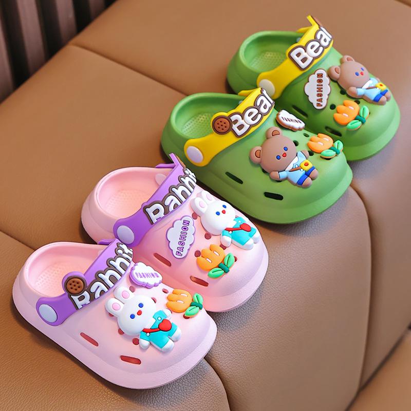 Children's cool slippers summer non-slip soft sole indoor infant baby boys and girls bag head hole shoes bag heel
