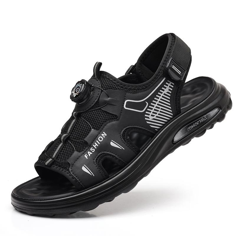 Fashion 2025 Summer New Rotate The Button Sandals for Men Fashion Casual Mesh Beach Shoes Male Solid Color Hallow Designer Sandals Man