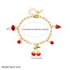 DIEYURO 316L Stainless Steel Cute Red Cherry Strawberry Plant Pendant Bracelet Lady New Fashion Classic Wrist Chain Jewelry Gift