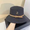 Straw Hat Women's Summer Vacation Seaside Rhinestone Letter R Belt Personalized British Retro Flat-top Sunshade Hat