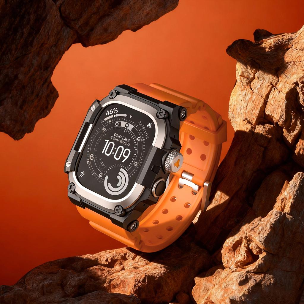 Robustes Integrationsband mit Hülle für Apple Watch Ultra 3/2/1 49mm Sport-Silikonarmband mit Metall-Stoßfängerabdeckung für iWatch Ultra