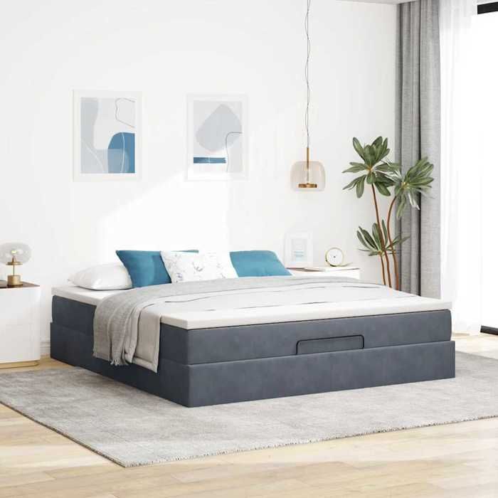VidaXL Ottoman Bed Frame with Mattress Dark Grey 160x200 Cm Velvet 3311196