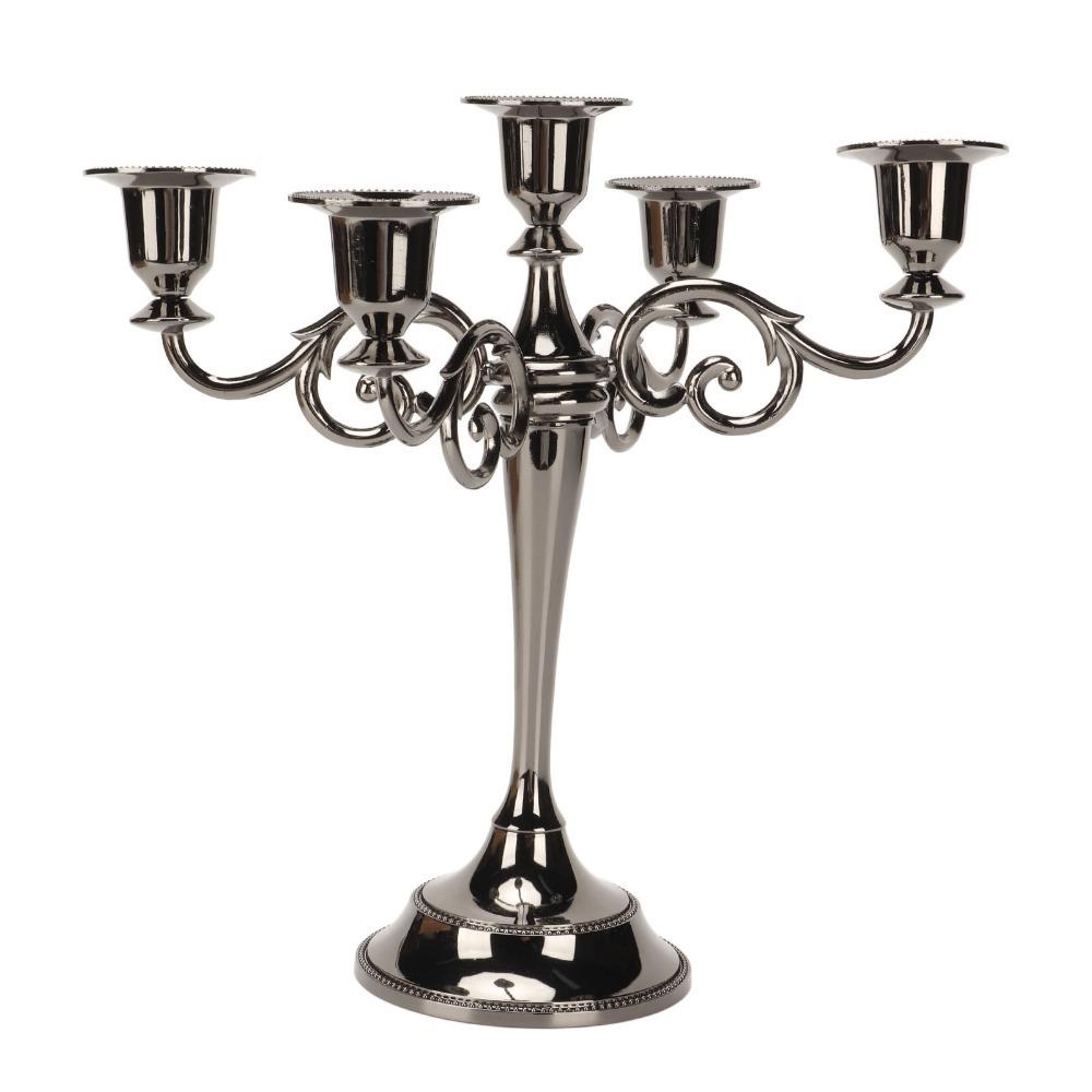 11pcs 5 Arms Metal Candelabra Polished Finish 5 Arms Candelabra Black Candle Holder Wedding Decor