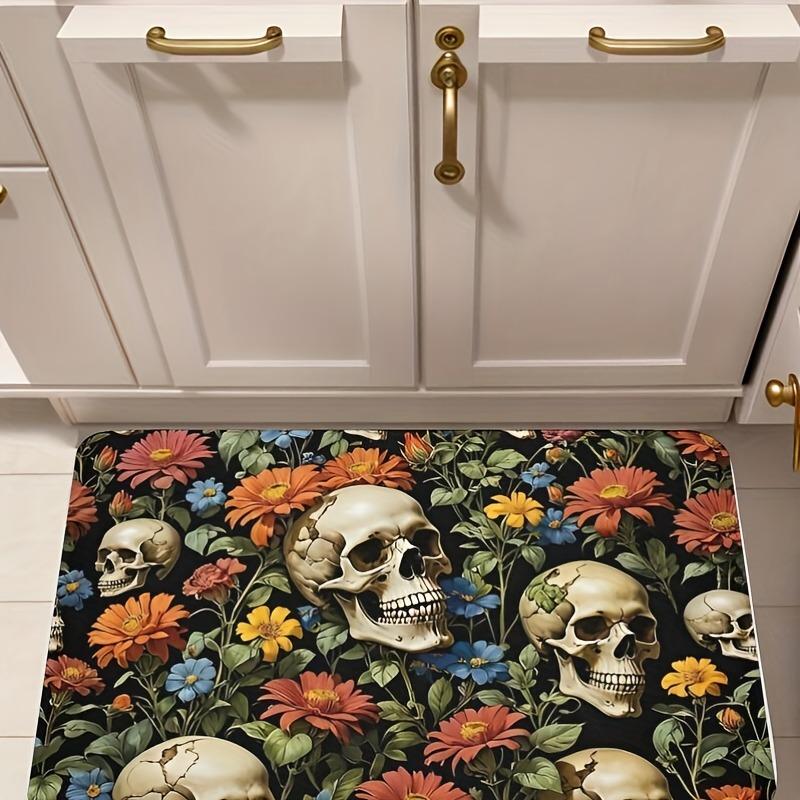1PC Halloween Skull Pattern Kitchen Rug Non-Slip Door Mat Pop design Bathroom Rug Bath Mat Carpet for Home Sink Laundry Decor