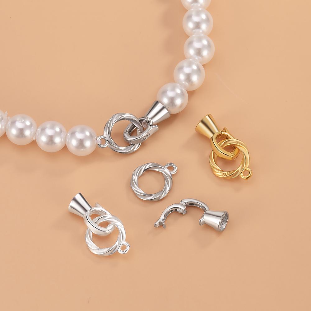 S925 Sterling Silver Zirconia Round Clasp for DIY Beaded Pearl Necklace or Bracelet