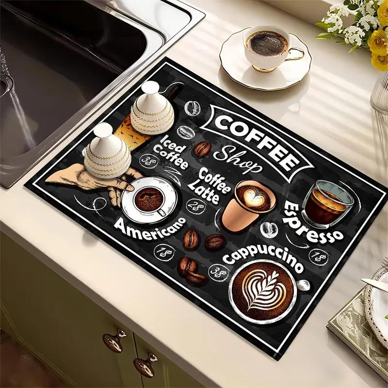 1Pcs Rubber Drying Mat With Retro Coffee Tableware For Coffee Shop Restaurant Kitchen Carpet Tableware Durable Diatom Mud Table Mat Pet Mat KTY