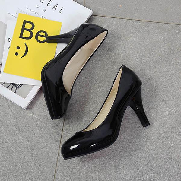 Fashion Women's Leather Round Head Elegant Business Attire Low Heels Shoes OL Arashi Size 34-42