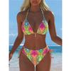 Nuovo Sexy Bikini Europeo e Americano per Commercio Estero con Pizzo Stampato e Laccetti Costume da Bagno Donna