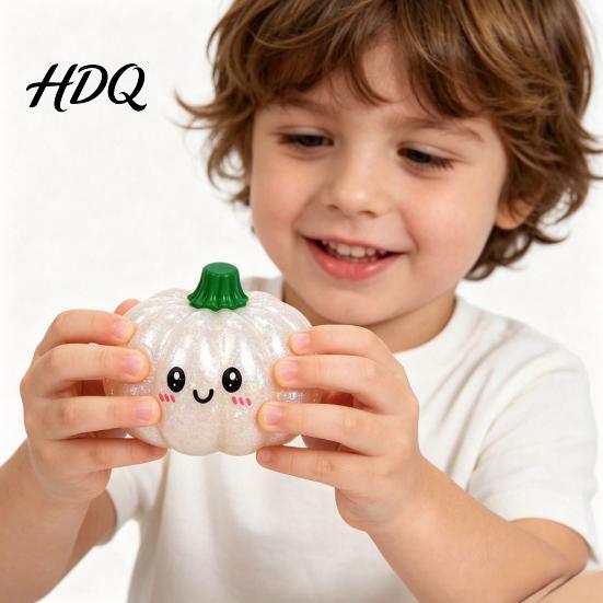Soft TPR Stress Ball Halloween Pumpkin Squeeze Ball Golden Glitter Fidget Toy Medium Size for Kids Adults Slow Rising Decompression Toy Party Gift