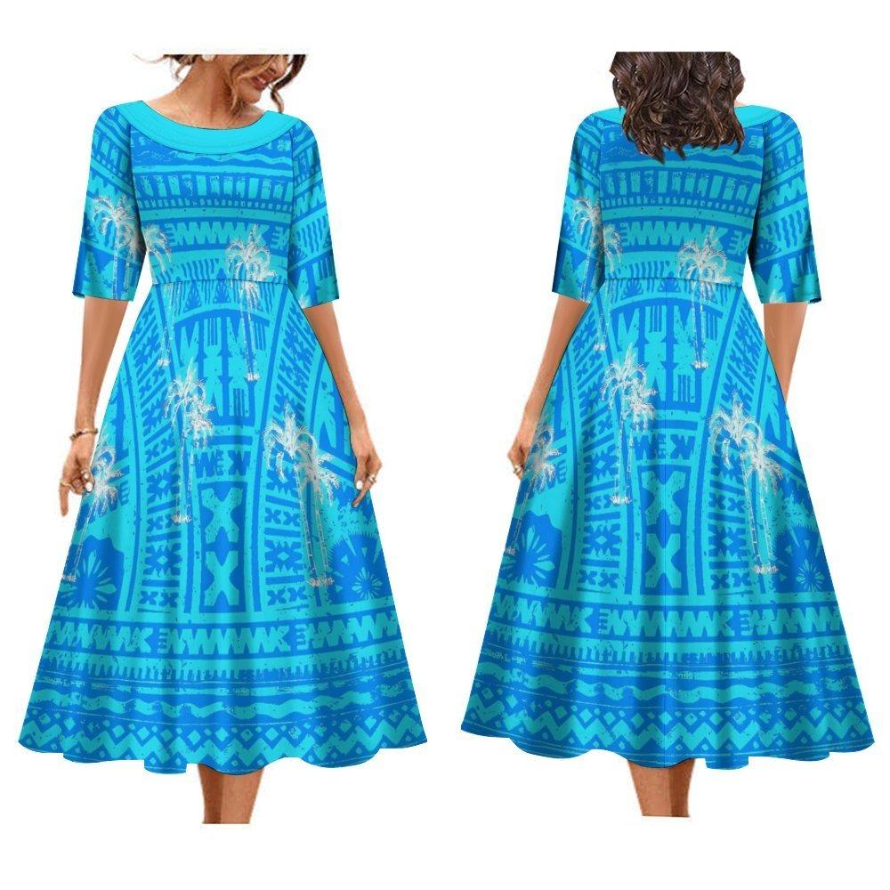 2025 Women's Dress Summer Short Sleeve High Quality Dress Soft Fabric Art Maxi Summer Polynesian Custom Maxi Dress