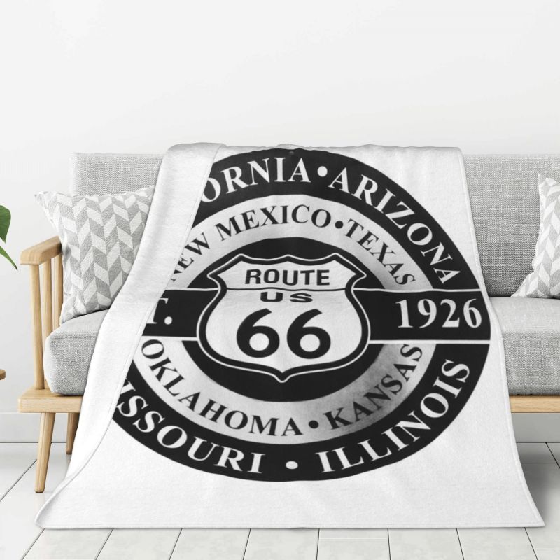 Custom 3D Print Motorcycle Ride Route 66 Blankets Comfortable Flannel Winter US Numbered Highways Throw Blanket Home Bedroom