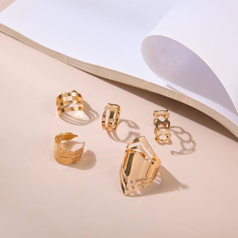 5 Stück/Set Damen Retro Blätter Herzförmig Geometrisch Hohl Knöchelring Punk Stil Mädchen Geschenk Schmuck Zubehör