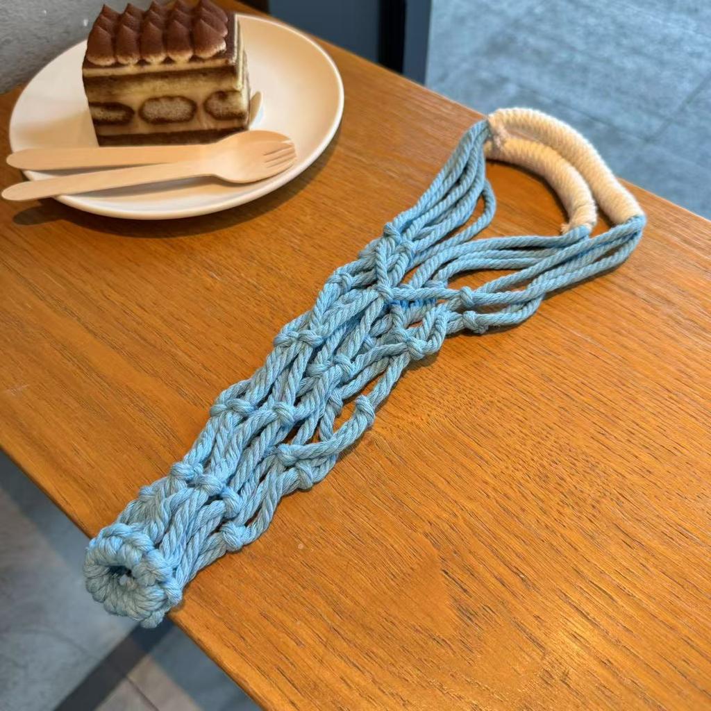 Portable Macrame Water Bottle Holder Hand Woven Cotton Rope Boho Cup Carrier for Coffee & Iced Drinks Outdoor Camping Supplies