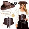 5 Stuks Halloween Piratenkostuum Accessoires Piratenhoed Middeleeuws Korset, Ooglapjes Ketting Tailleband voor Dames Meisjes