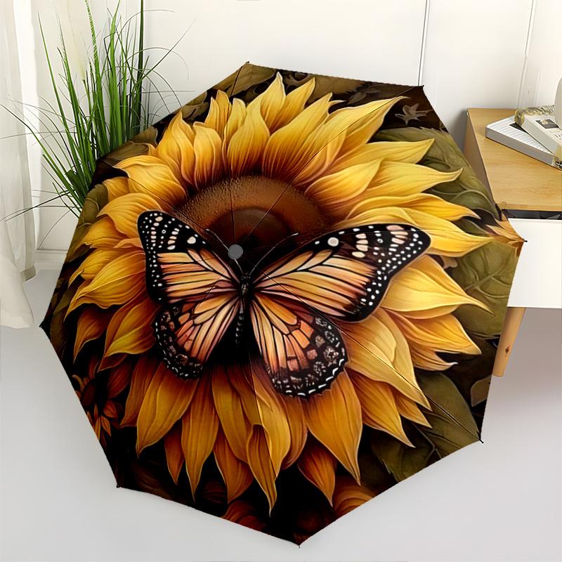 

1pc Sunflower & Butterfly Automatic Opening and Closing Umbrella - Suitable for Various Occasions, Outdoor Activities, Lightweight and Durable Au