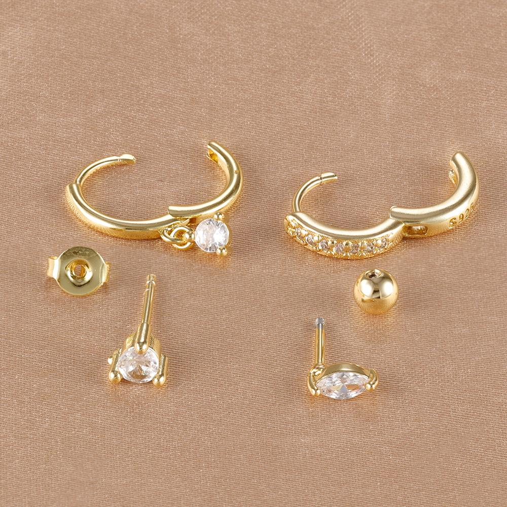 4pcs Round Pendant Earrings Set for Women Simple Stainless Steel Horse Eyes Zircon Dangle Earring Cartilage Piercing Jewelry