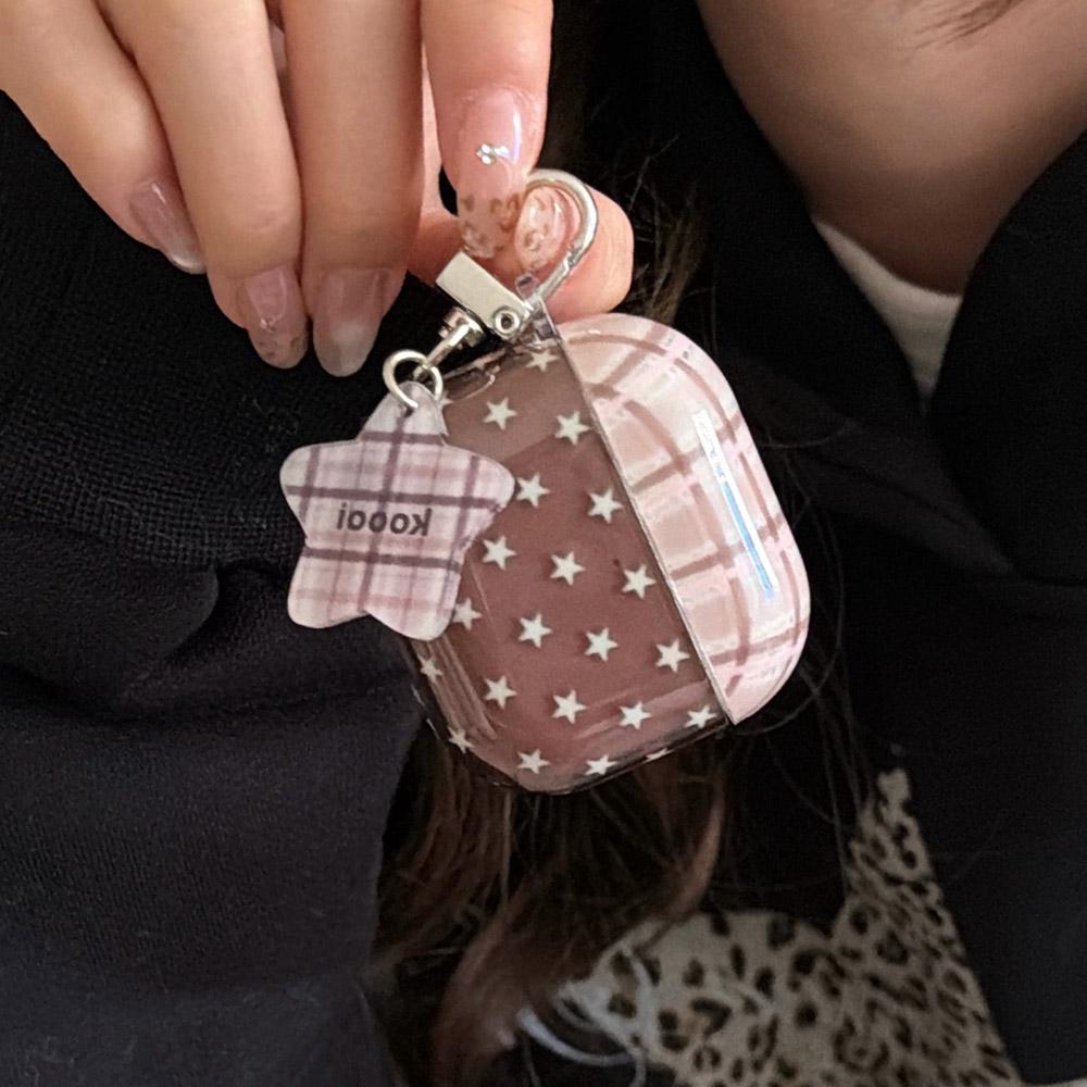 Brown Plaid Transparent Soft Earphone Case Cute Star Pendant Fall Shockproof Protection Cover for AirPods 1 2 3 4 Pro 3 2