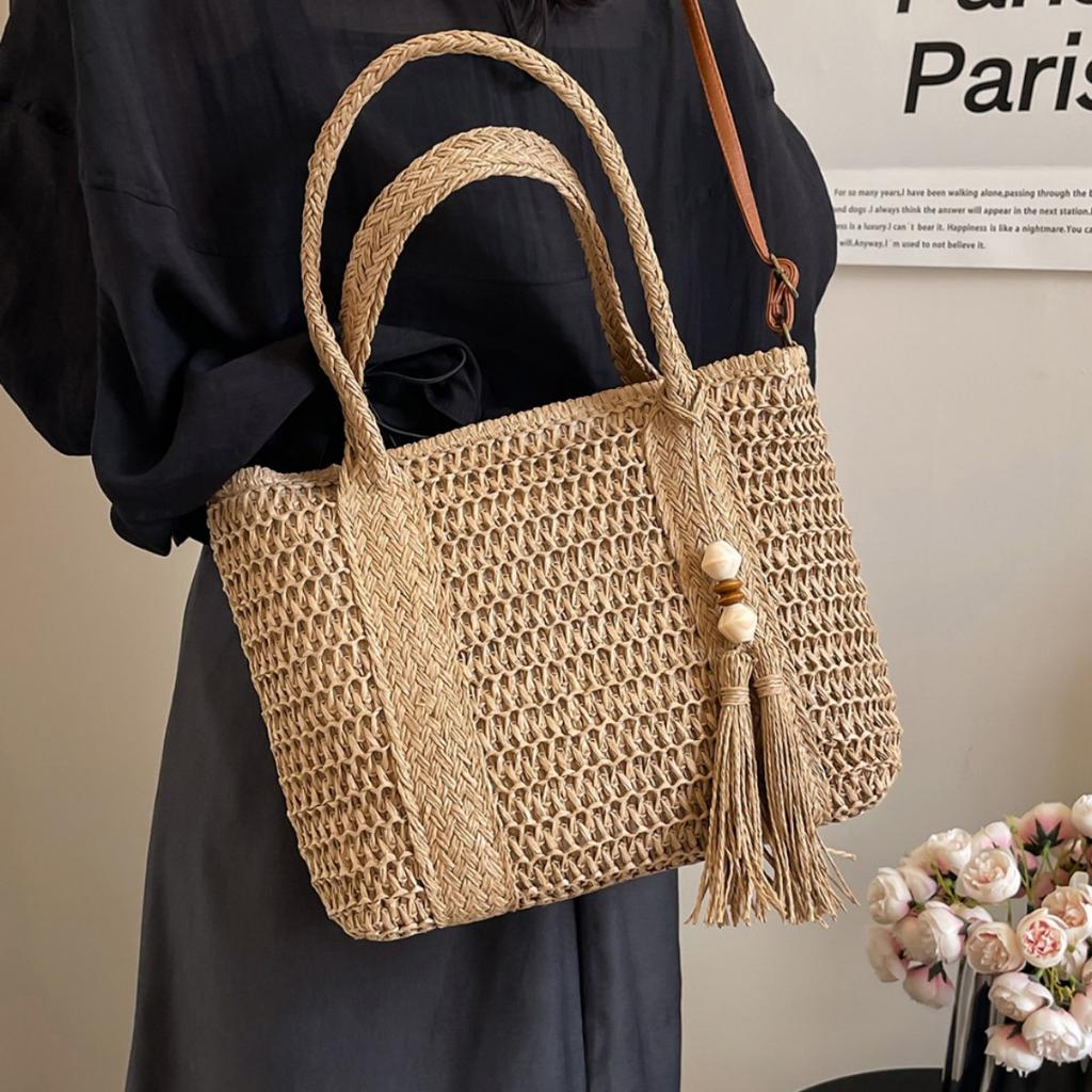 Seaside Vacation Beach Woven Bag Spring New Handheld Straw Bag Commuter Shoulder Messenger Bag Woven Straw Tote Bag for Women