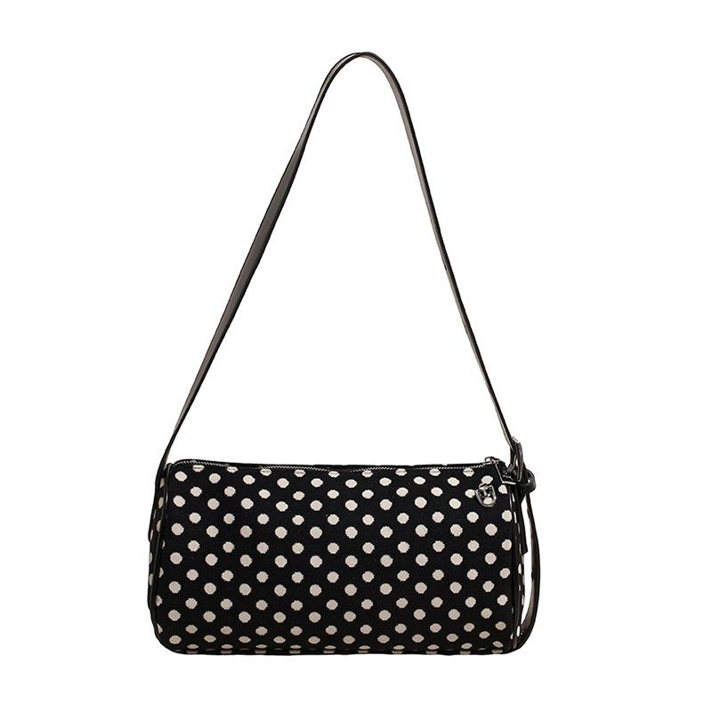 High-value shoulder bag women's black and white polka dot rectangular adjustable versatile commuter messenger bag versatile underarm bag