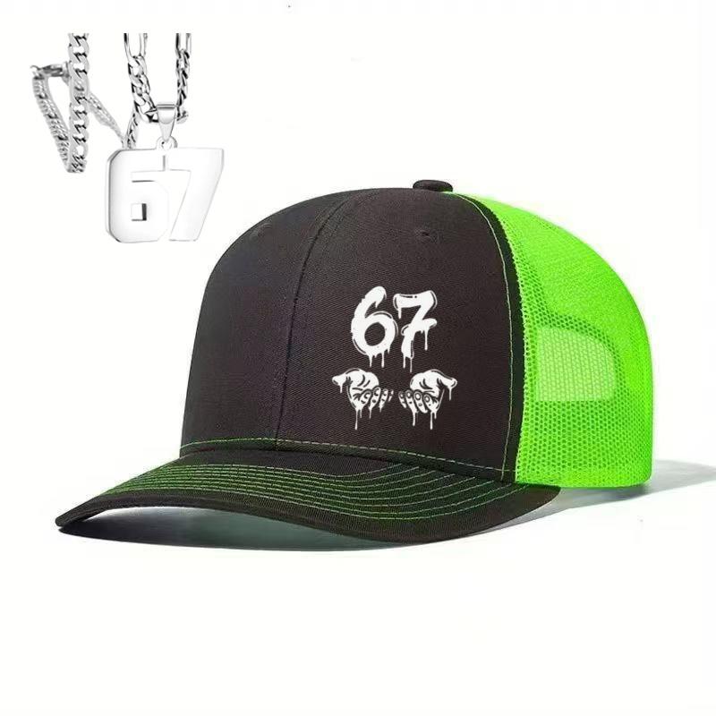 

1PC Hip Hop 67 Drip Trucker Hat, Neon Green Contrast, Graffiti Aesthetic Cap for Skateboarding зелений