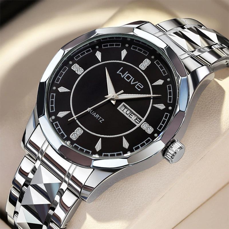 Langjue Watch Alloy Steel Belt Quartz Watch Luminous Polygonal Dial Watch Calendar Fashion Couple Watch