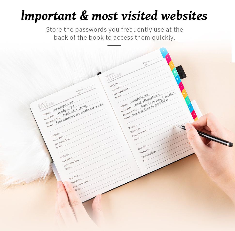 Cross-border A5 Password Notebook with Letter Labels for Account and Website Management