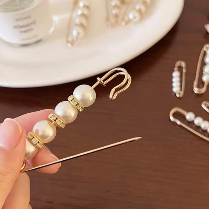 6/12PCS Random Mix Size Waistline Adjusting Pin Trousers Waist Fastener Pin Clip Fashion Artificial Pearl Decorative Buckles ZYF
