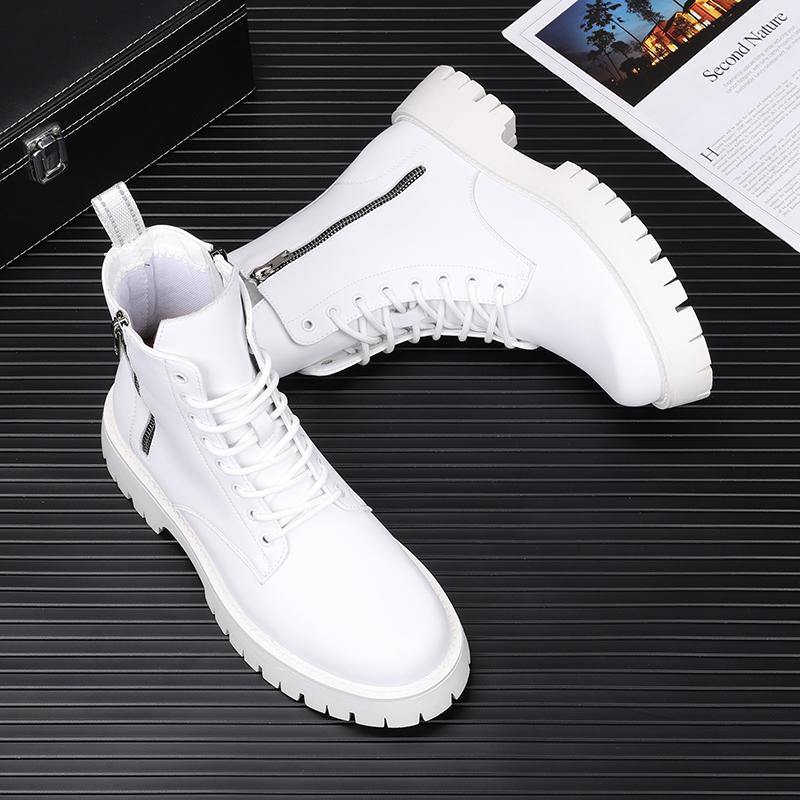Fashion Men Luxury Fashion Black White Boots Lace-up Original Leather Shoes Stage Nightclub High Motorcycle Boot Cowboy Platform Botas