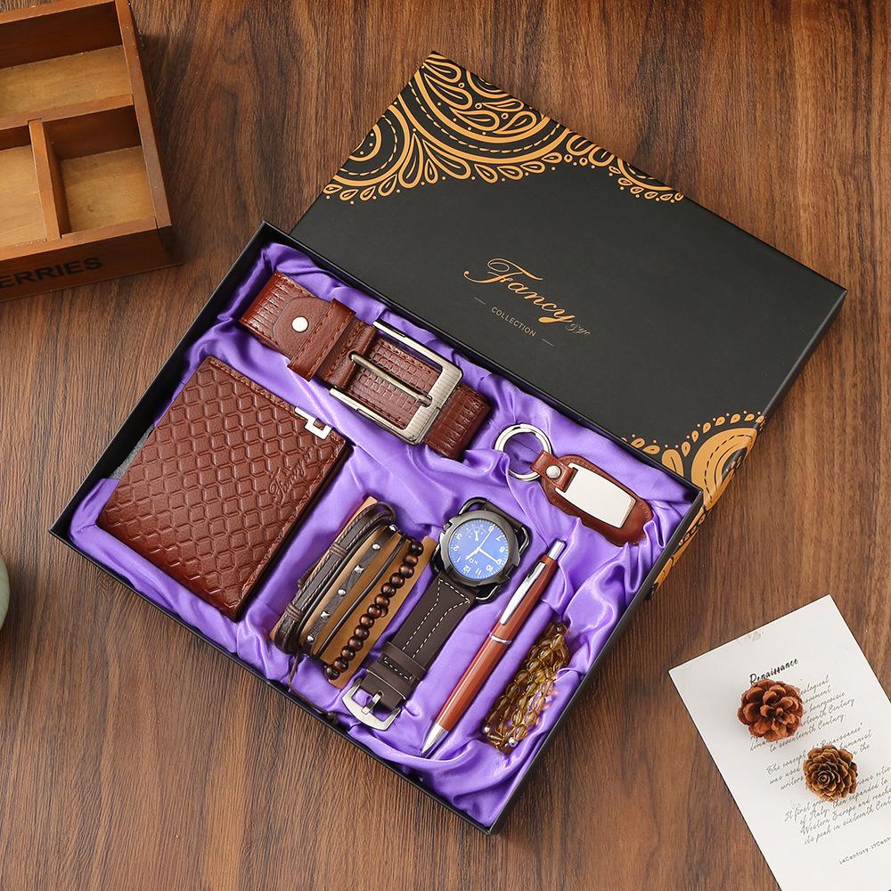 Set de Regalo para Hombre, Cartera + Reloj + Caja para Cinturón, Regalo de San Valentín Día del Padre para Novio Amigo