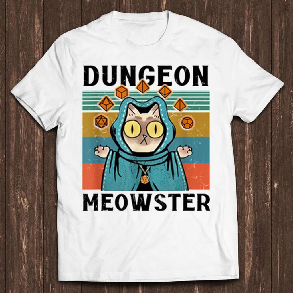 Dungeon Meowster Funny Nerdy Gamer Cat-D20 Dice RPG Retro Film Gamer Cult Meme Movie Music Cool Gift Tee T Shirt C1389