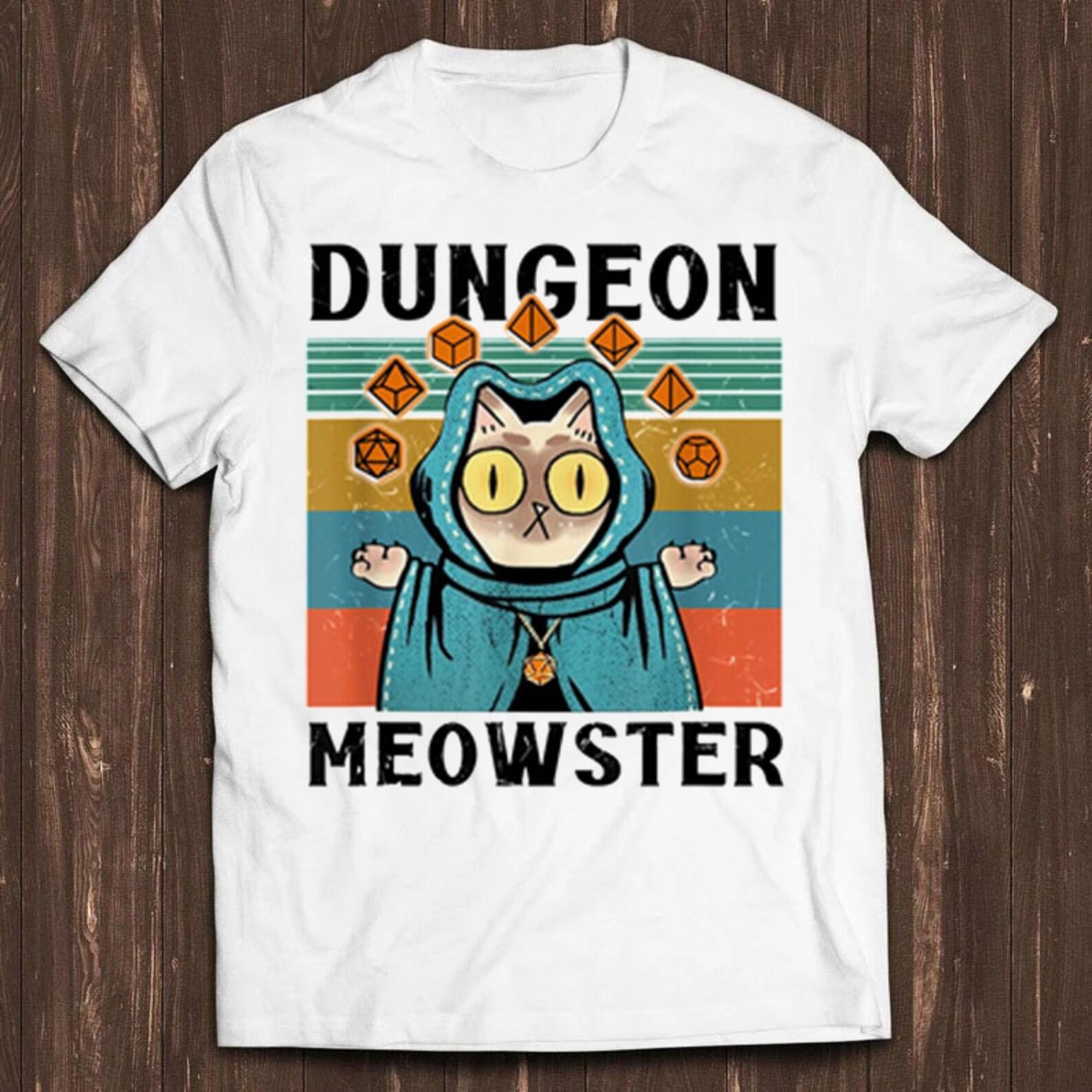 Dungeon Meowster Funny Nerdy Gamer Cat-D20 Dice RPG Retro Film Gamer Cult Meme Movie Music Cool Gift Tee T Shirt C1389 S