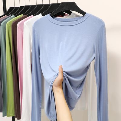 Modal Solid Basic Tshirt O Neck Long Sleeves Women Autumn Bottoming Tee Tops All Match Tee Shirt Plus Size Undershirt
