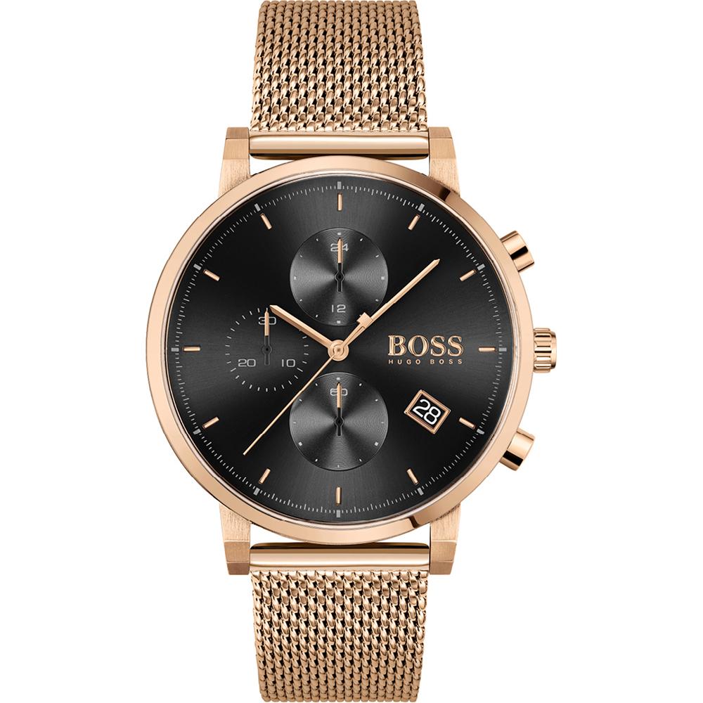 BOSS Integrity Black Dial Rose gold-toned Stainless steel mesh bracelet Men s Quartz Watch 1513808 чёрный
