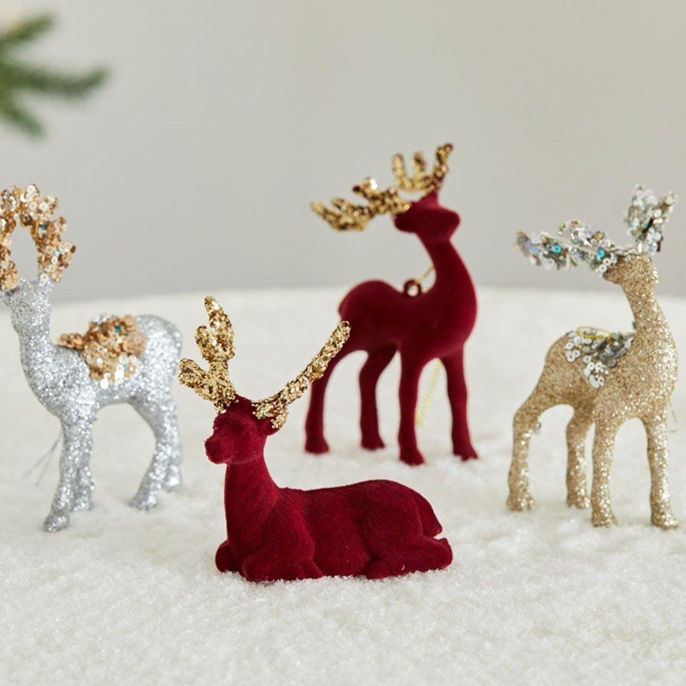 Glittering Christmas Red Deer Figurines Elegant Elk Glitter Deer Decor Shop